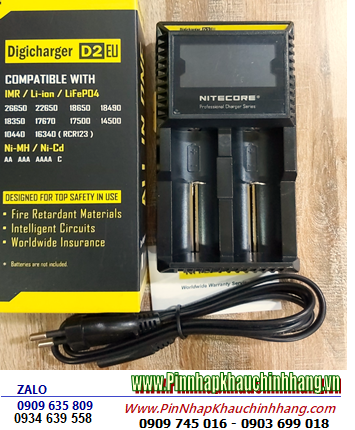 Nitecore D2 _Máy sạc 2 Pin Lithium 3v-3.7v-4.2v và NiMh 1.2v (màn hình LCD, Sạc Pin 18650, 26650, 14500, 16340,..)